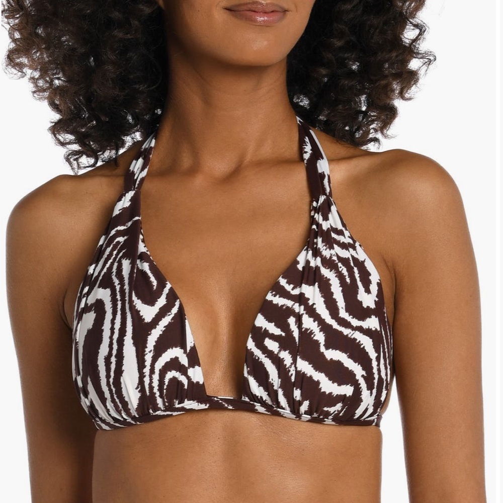 NWT Reversible LaBlanca Brown and White Zebra Print Halter Bikini Top